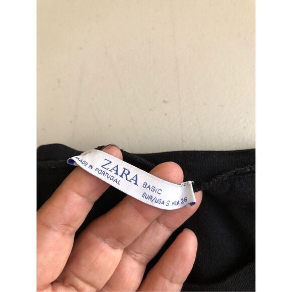 Zara Fashion black t-shirt with a colorful patterned scarf design SZ S - Picture 8 of 9